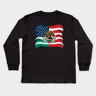 Mixed Mexican American Flag, Proud to be Mexican, Immigration Kids Long Sleeve T-Shirt